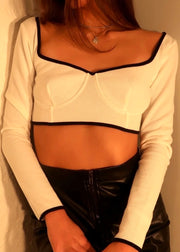 WHITE LONG SLEEVE CROP TOP WITH UNDERWIRE DETAIL