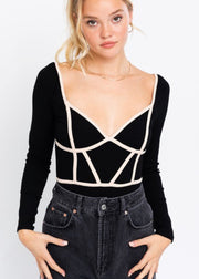 BLACK AND CREAM BUSTIER BODYSUIT